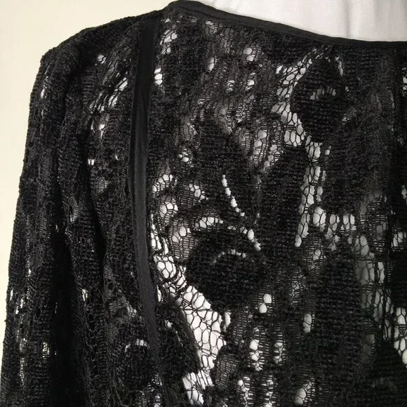 New Free People Women's Black Boho Lace Long Sleeve Dress Size Small - Picture 4 of 15